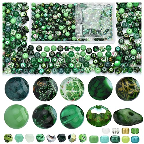 Image of Glass Beads Jewelry Making Kit, Fresh Green Color-900pcs Include 8mm Assorted Beads, 4mm Bicone Crystal Beads, 2-4mm Spacer Seed Beads for DIY Bracelet, Earring Necklace Pendants Making Supplies