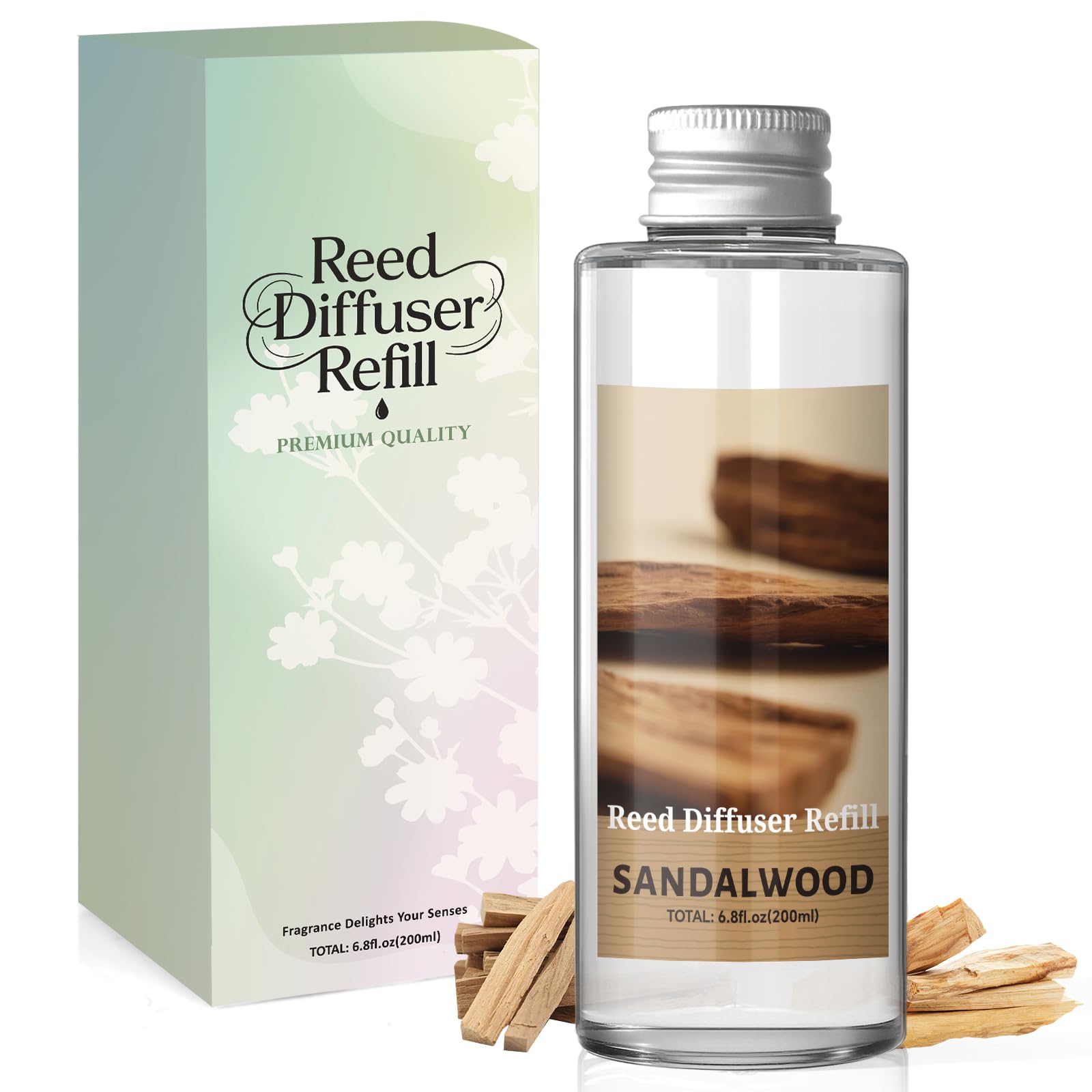Scent-Hi Raumduft Nachfüller, 200ml Sandelholz Duft, Nachfüller für Duftdiffusor, Reed Diffuser Refill, Raumbeduftung für Schlafzimmer, Badezimmer, Büro, Wohnkultur