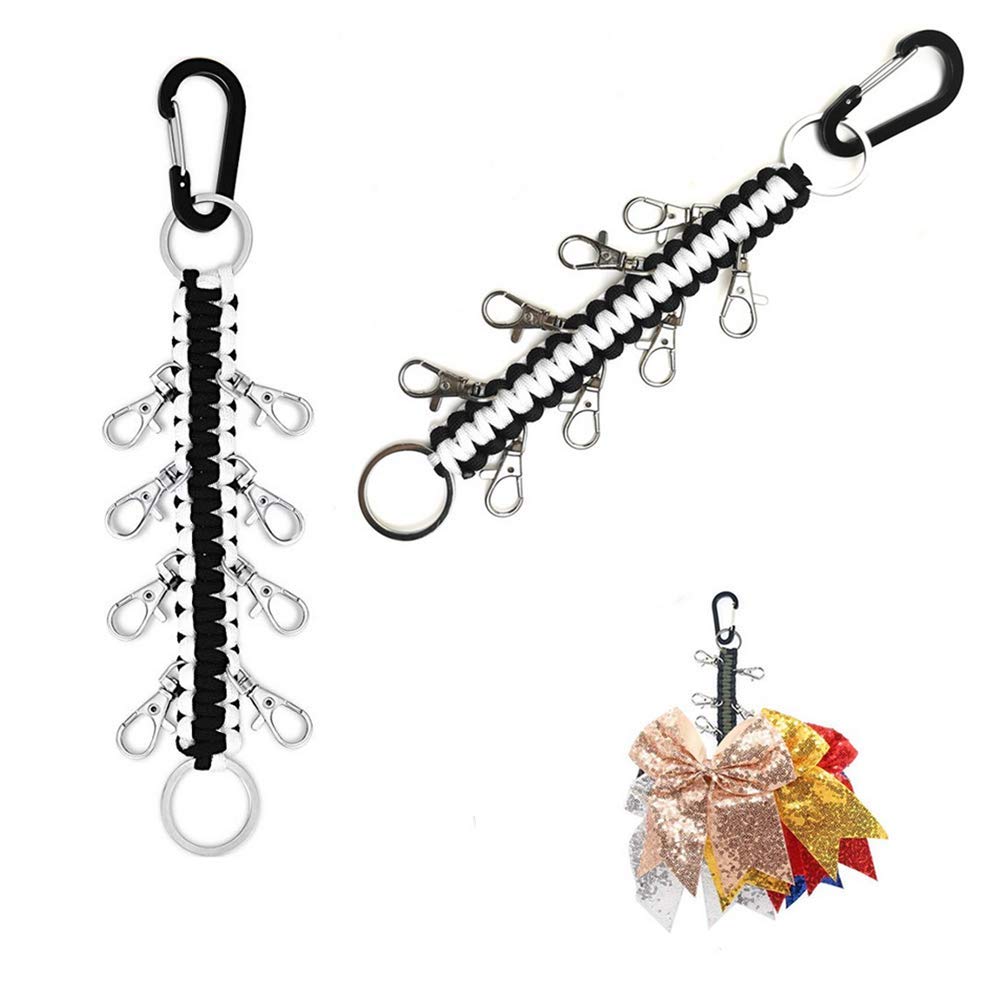 2 Pack Cheer Bows Holder, Paracord Cheer Bows Holder Paracord Keychain for Teen Girls Cheerleader Sports (Black and white)