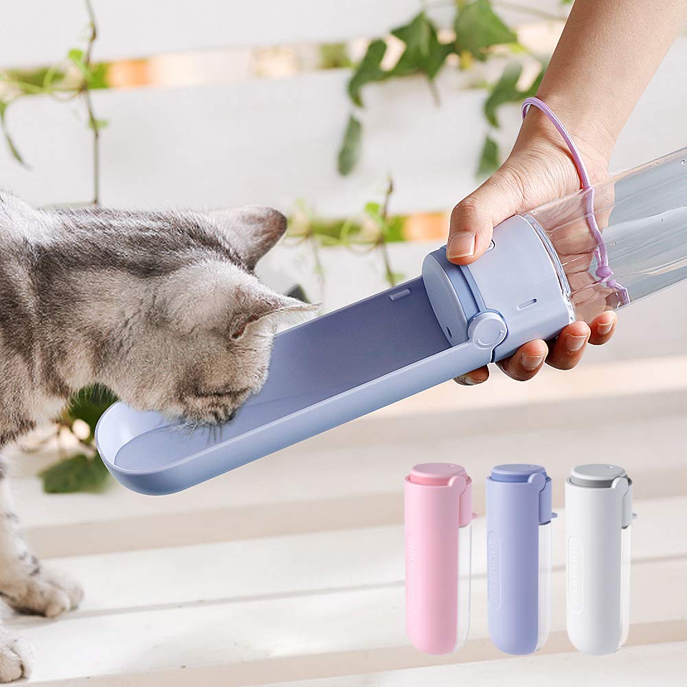 Borraccia Portatile per Animali Domestici da 420 Ml Ciotola Pieghevole per Cani A Tenuta Stagna Tazza da Viaggio All'aperto Cani Gatti,Bianca