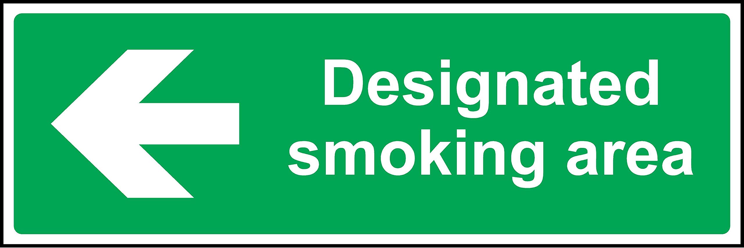 Designated smoking area directional left arrow pointer Safety sign - 1.2mm Rigid plastic 300mm x 100mm