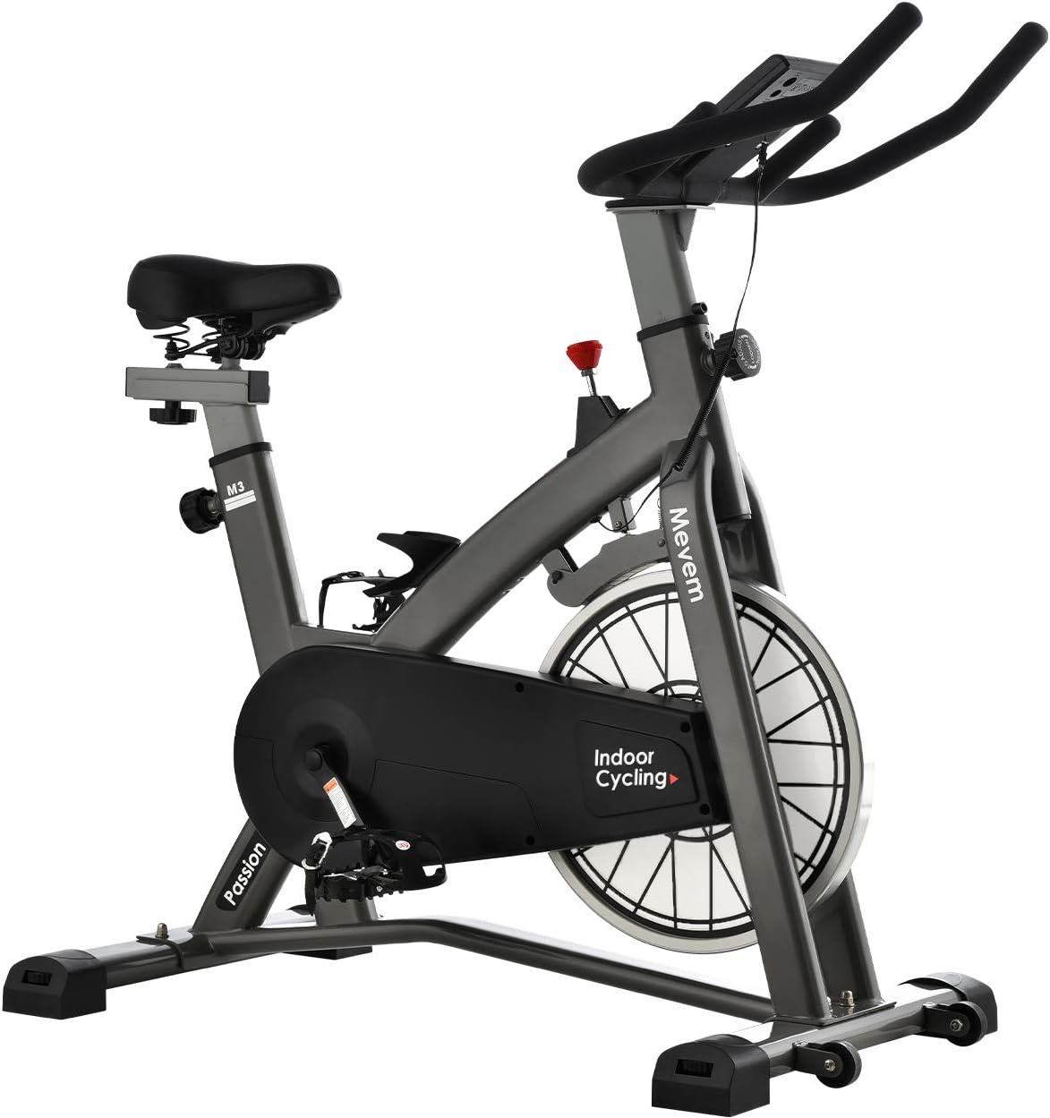 Magnetic Exercise Bike, MEVEM Indoor Cycling Bike, Belt Drive Stationary Bike for Home Gym Workout, Comfortable Seat and LCD Monitor
