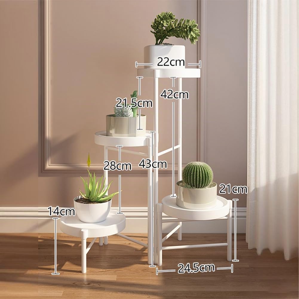 4 Etagen Pflanzenständer Metall Blumenständer Pflanzenregal Blumenregal Indoor Outdoor, Faltbar Blumentreppen mit Abnehmbaren Tabletts für Garten Balkon Wohnzimmer, Weiß Stil B