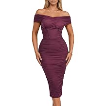 Womens Convertible Off Shoulder Neckline Special Occasion Party Ruched Bodycon Mesh Dress with Built-in Bra