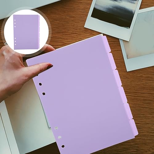 Miniatura 4 de Separadores de carpetas de plástico, 6 separadores de carpeta, separadores de pestañas moradas para carpeta de 6 anillas, pestañas de plástico