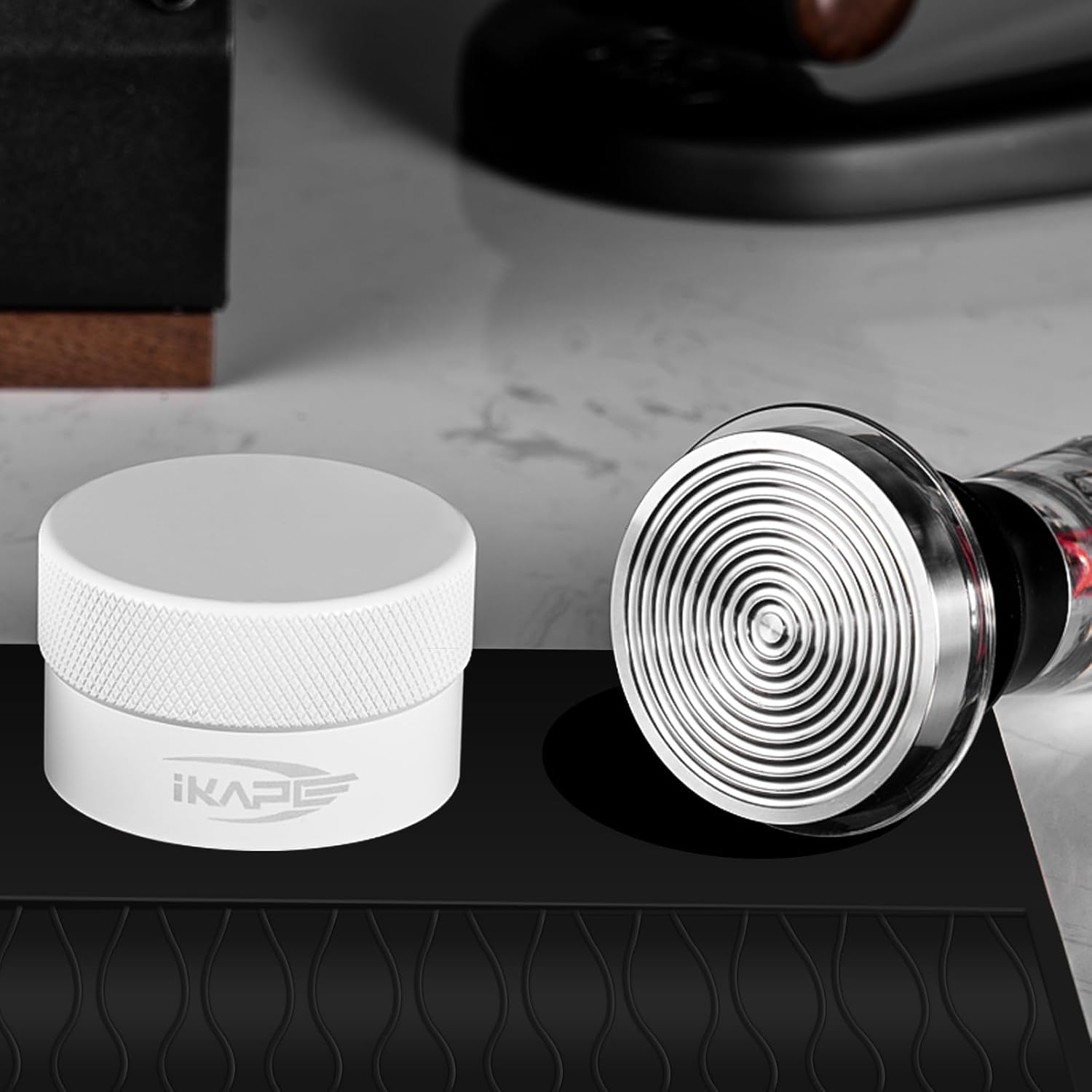 IKAPE 58.35mm Ace Transparent Espresso Coffee Tamper, Premium Barista Coffee Tamper with Calibrated Spring Loaded, Threaded Stainless Steel Base for Espresso Machine(New Upgrade)