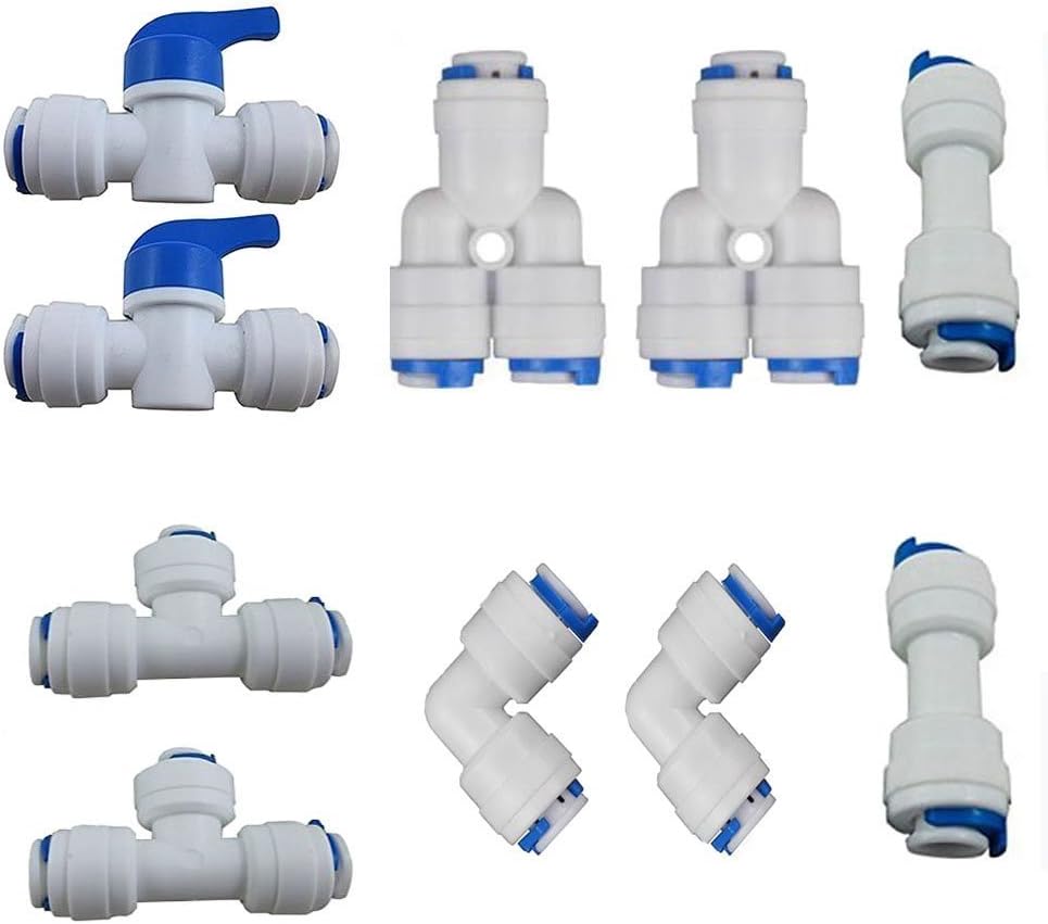 3/8" OD Quick Connect Push in to Connect Water Tube Fitting Pack of 10 (Ball Valve+Y+T+I+L Type Combo)