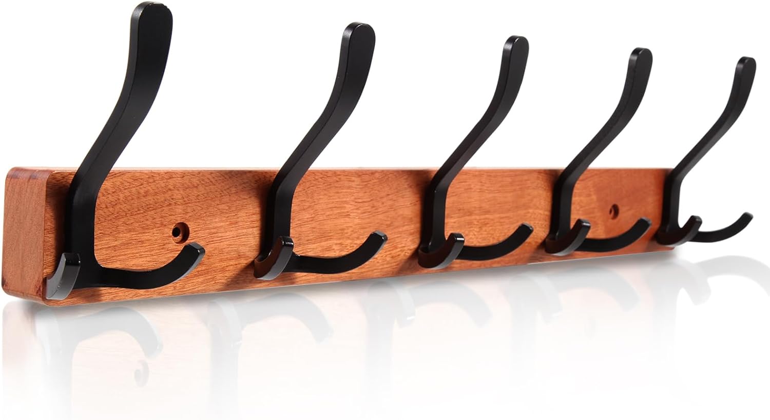 Wall Mounted 17'' Hooks Rack with 5 Triple Hooks Brown Wooden Wall Coat Hats Clothes Rack for Bathroom Living Room Entryway