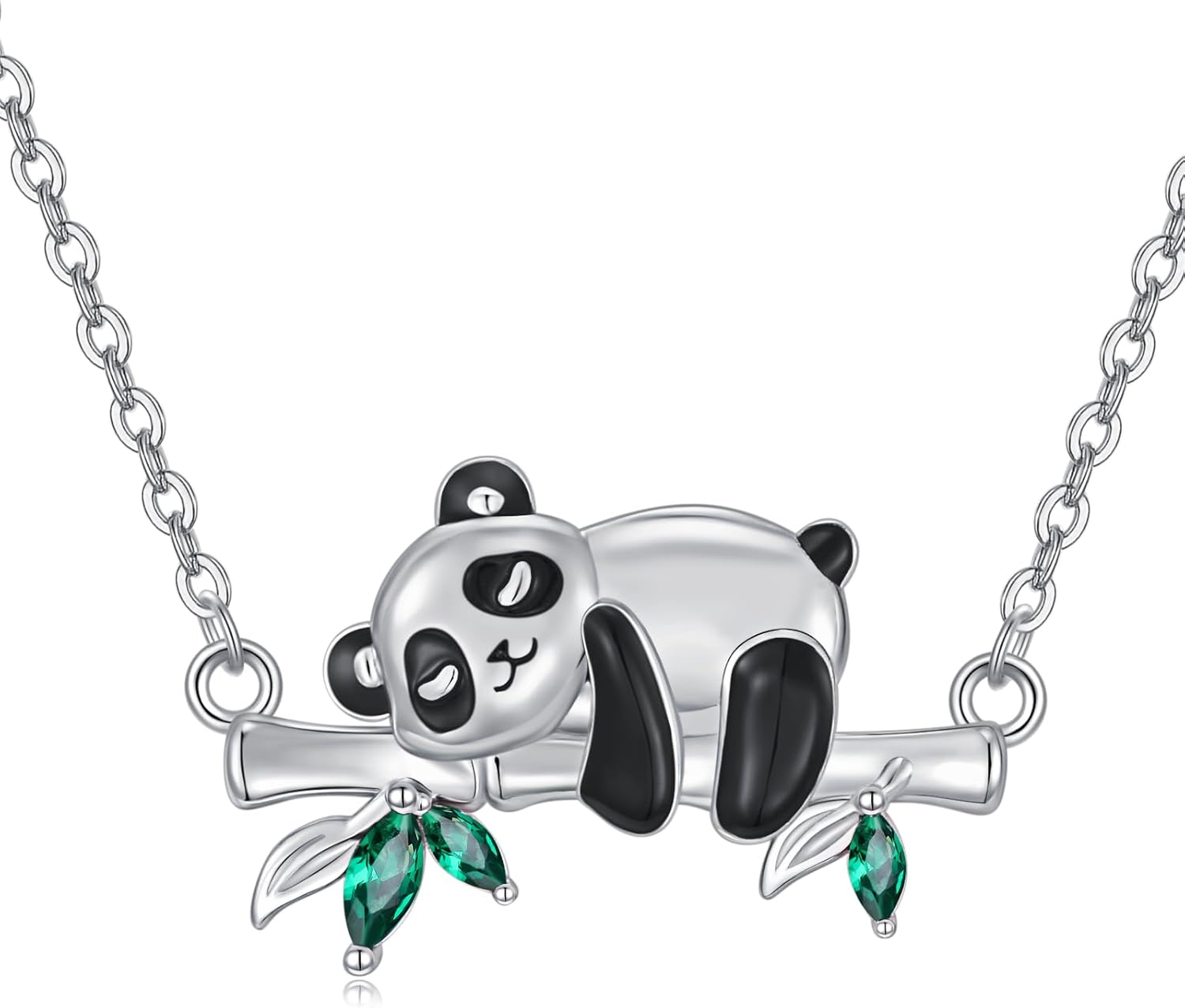 Cubic Zirconia Panda Necklaces Dainty Silver May Birthstone Necklace Emerald Green Pendant Necklace for Women, Birthday Anniversary Valentines Day Mother's Day Christmas Jewelry Gifts for Wife