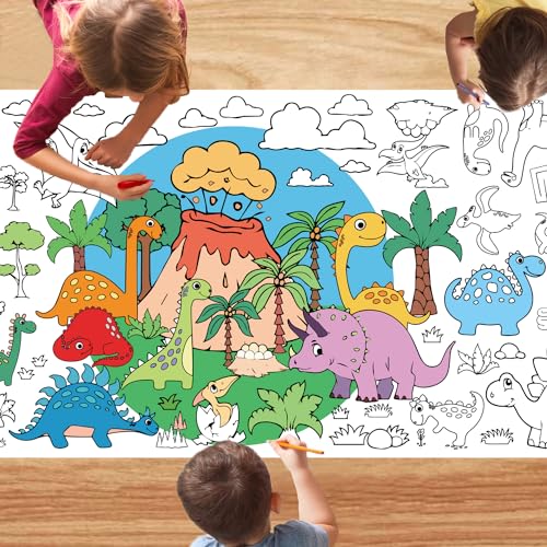 DIYASY Giant Coloring Poster, 30 x 72 In Big Jumbo Table Size Coloring Sheets Large Tablecloth for Kids, Adults, Classroom Wall, Dinosaur Party Favors