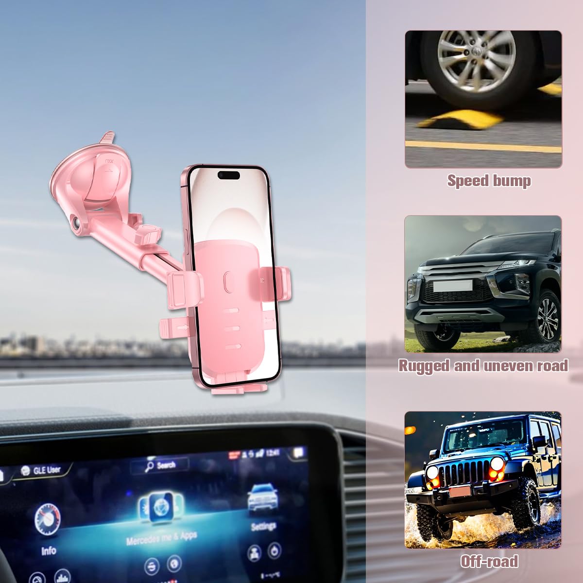 Soporte para teléfono de coche, manos libres, ventosa fuerte, soporte para teléfono celular con gancho de ventilación de aire, soporte interior para teléfono inteligente, ajuste universal