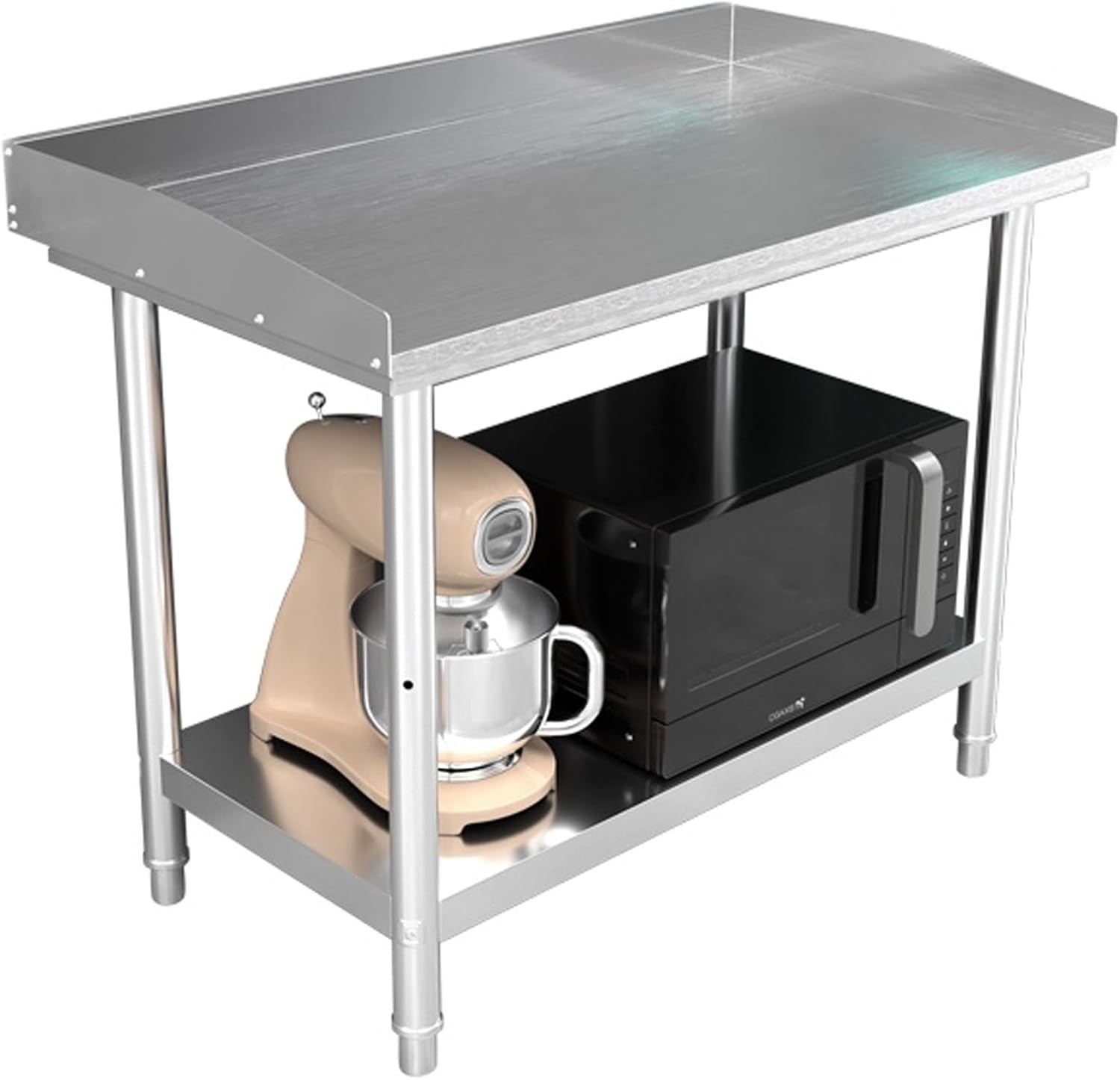 Stainless Steel Prep Table, Food Prep Worktable, Stainless Steel Kitchen Worktop, 3-Sided Backsplash Heavy Duty Workstation, Kitchen Work Table for Restaurant Home Hotel(2Layer,80x50x80cm)