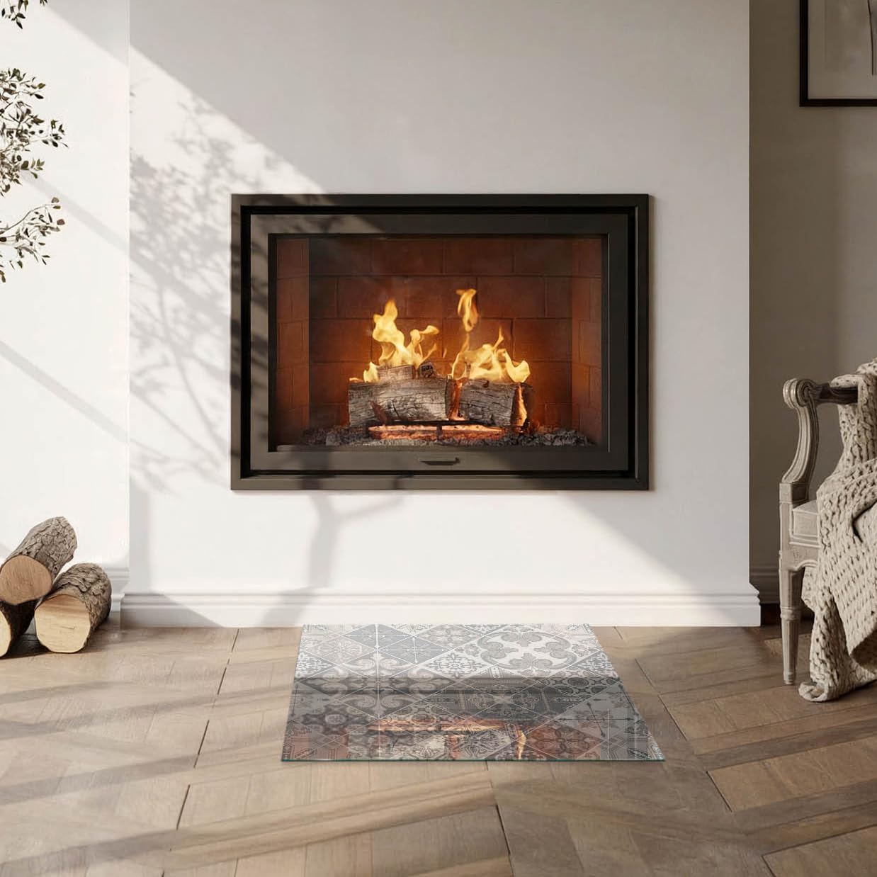 Piastra per camino e stufa 50x50 cm Protezione del Pavimento di Vetro Temperato Quadrato Resistente a Scintille Design Elegante Resistente alle Alte Temperature - Motivo decorativo a mosaico