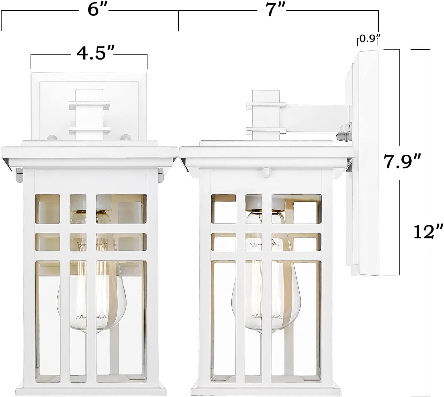 zeyu 2 Pack Outdoor Porch Lights Wall Mount - Modern Outside Lights for House Die-Cast Aluminum with Clear Glass Shade, White Finish, 20068B1-2PK WH