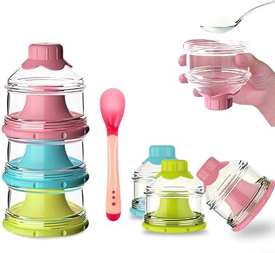 Baby Milk Case, Baby Food Storage Container, 3-Tier, Milk Box, Powder Milk Case, Baby Food Bottle, Small Portions, Leak Proof, Storing Fruits, Sweets, Side Foods, Nuts, Milk, Convenient to Use, Clean, Carry, with Spoon, Baby Supplies