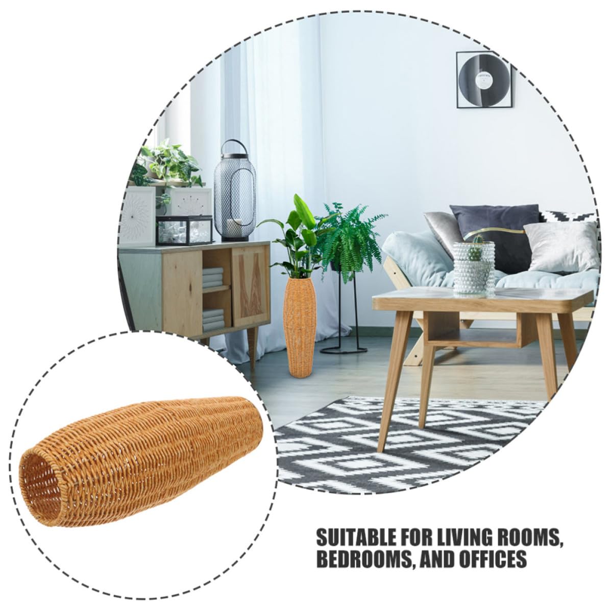 Vaguelly Jarrones Grandes para Suelo de Imitación Ratán, 2 Piezas, Diseño Rústico y Material Plástico, Ideales para Decoración de Mesa y Arreglos de Flores Hogar