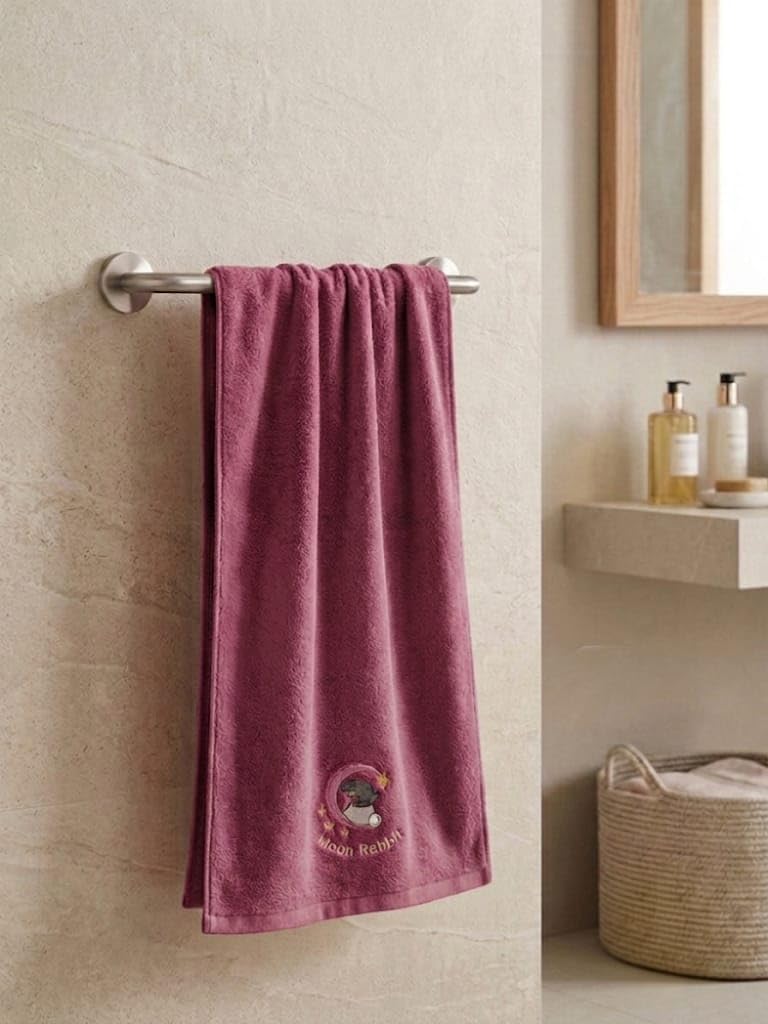 Babyholic Moon Rabbit Baby Towel, Cotton Terry, Soft Embroidered Design, Post-Bath Wrap for Infants (Wine, Large)-image-21