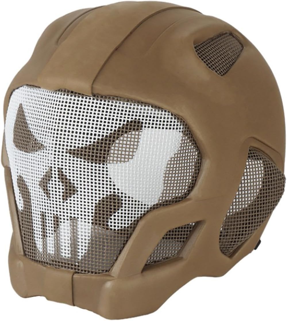 Lancer Tactical Lightweight Mesh Full Protection Face Mask & Helmet - TAN
