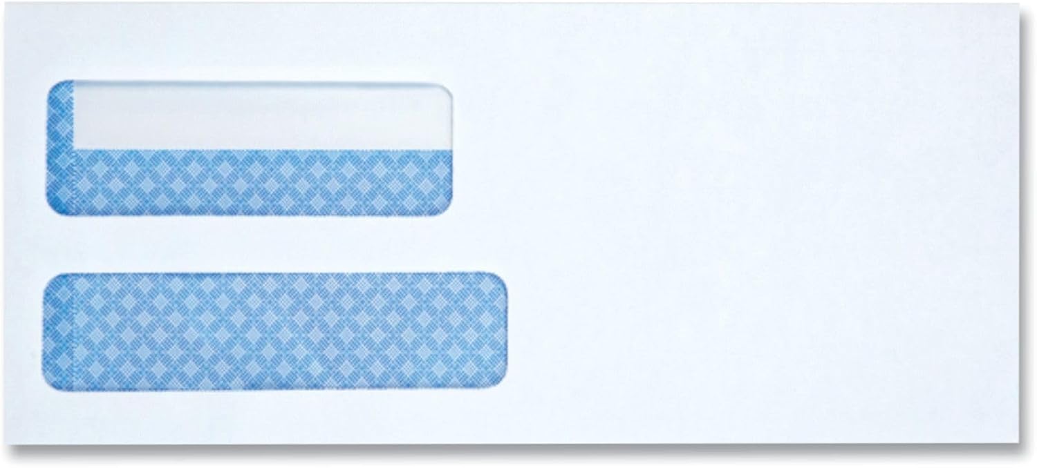 Double Window Business Envelope, #10, Square Flap, Gummed Closure, 4.13 x 9.5, White, 500/Box