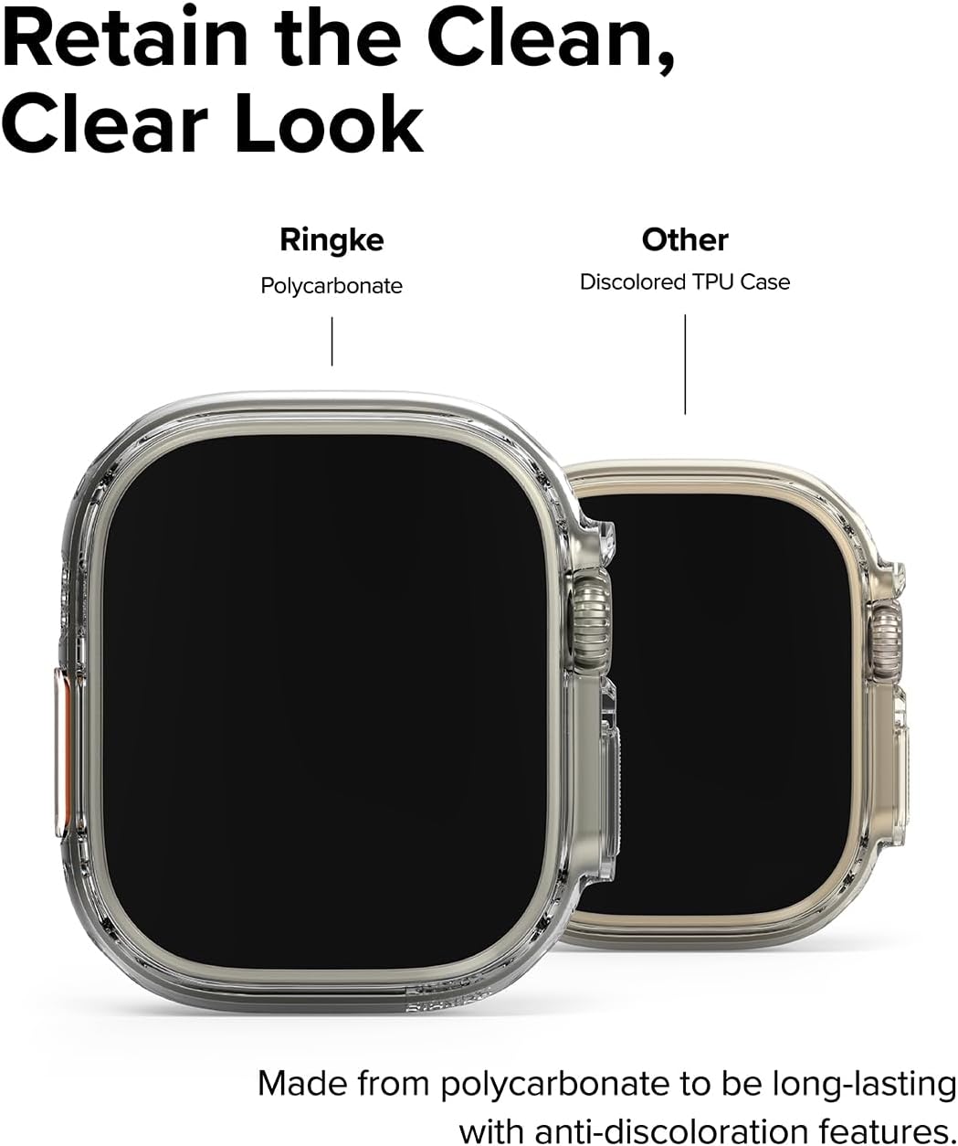 Ringke Slim for Apple Watch Ultra 3/2/1 Case (49 mm) [No More Discoloration / 2 Pack] Lightweight Solid Transparent Cover & Extra Color - Clear + Titanium Black - Image 6