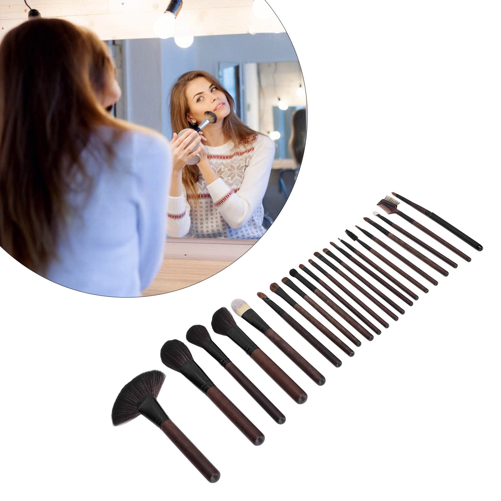 Set di 21 pennelli trucco con manico in legno, kit professionale di pennelli cosmetici per fondotinta, blush e ombretto, setole morbide con borsa di conservazione, per uso