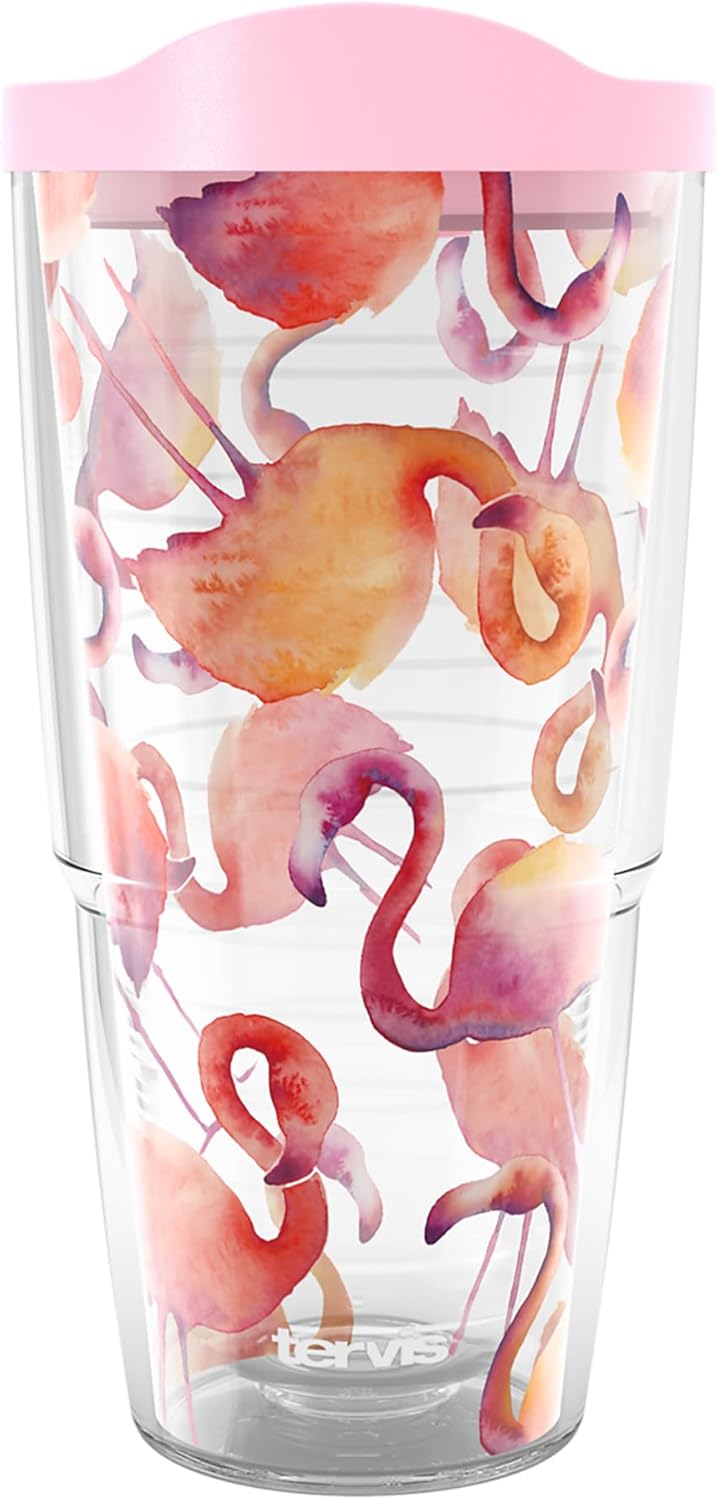 Tervis Flamingo Splash Made in USA Double Walled Insulated Tumbler Travel Cup Keeps Drinks Cold & Hot, 24oz, Classic