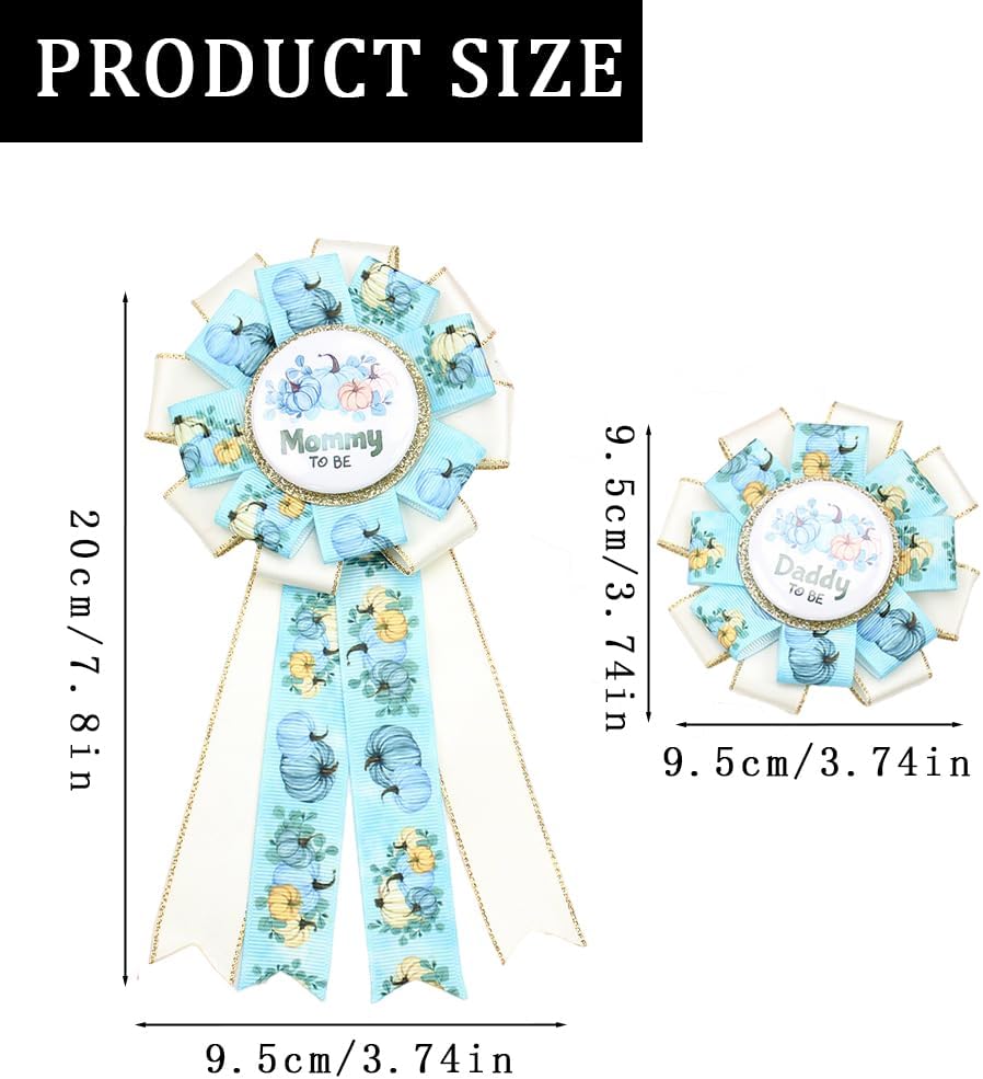 Umibow 2 Pcs Daddy and Mommy to Be Tinplate Badge Pin Halloween Baby Shower Button Pins for Gender Reveal Mom To Be Pin Daddy To Be Rosette Badge for New Parents image 2