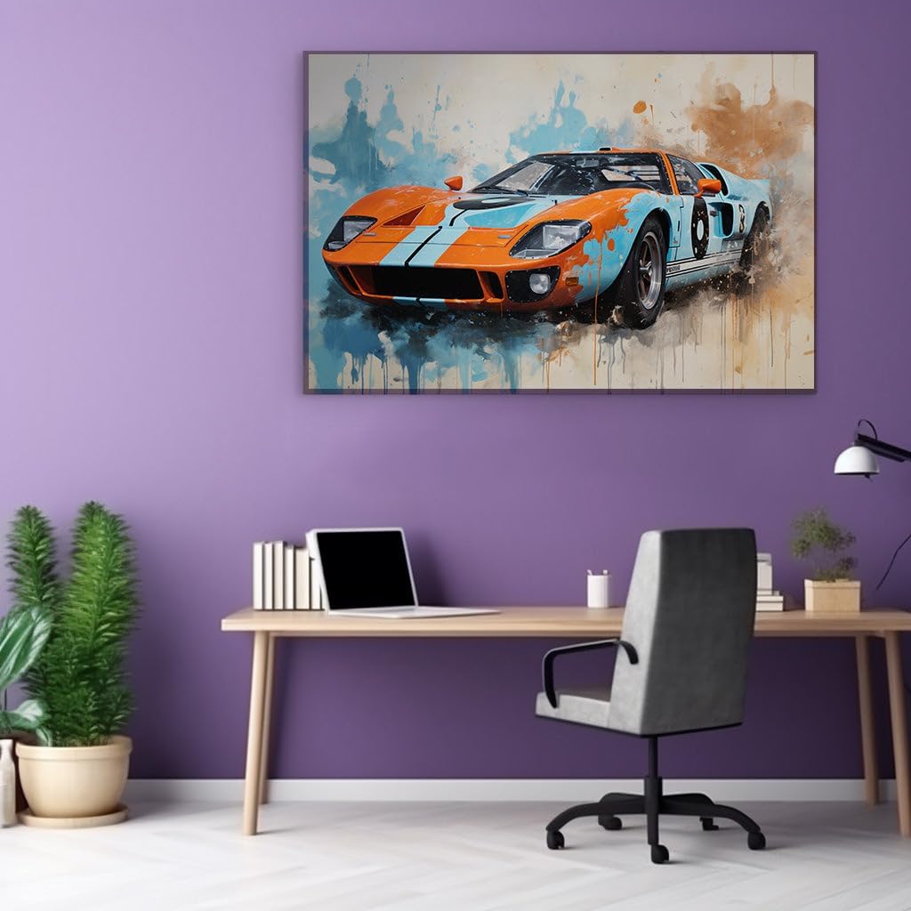 Canvas for Living room. Speed Meets Artistry The Dynamic Elegance of the Ford GT40 in Motion, 27 x 18 inch Canvas Wall Art - Contemporary Masterpieces - Modern Home Decor