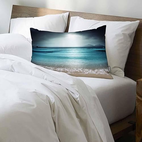 Miniatura 3 de AOYEGO Funda de almohada de cielo oscuro de playa, isla océano, costera, arena, mar, olas, decoración del hogar, fundas de cojín para sofá,