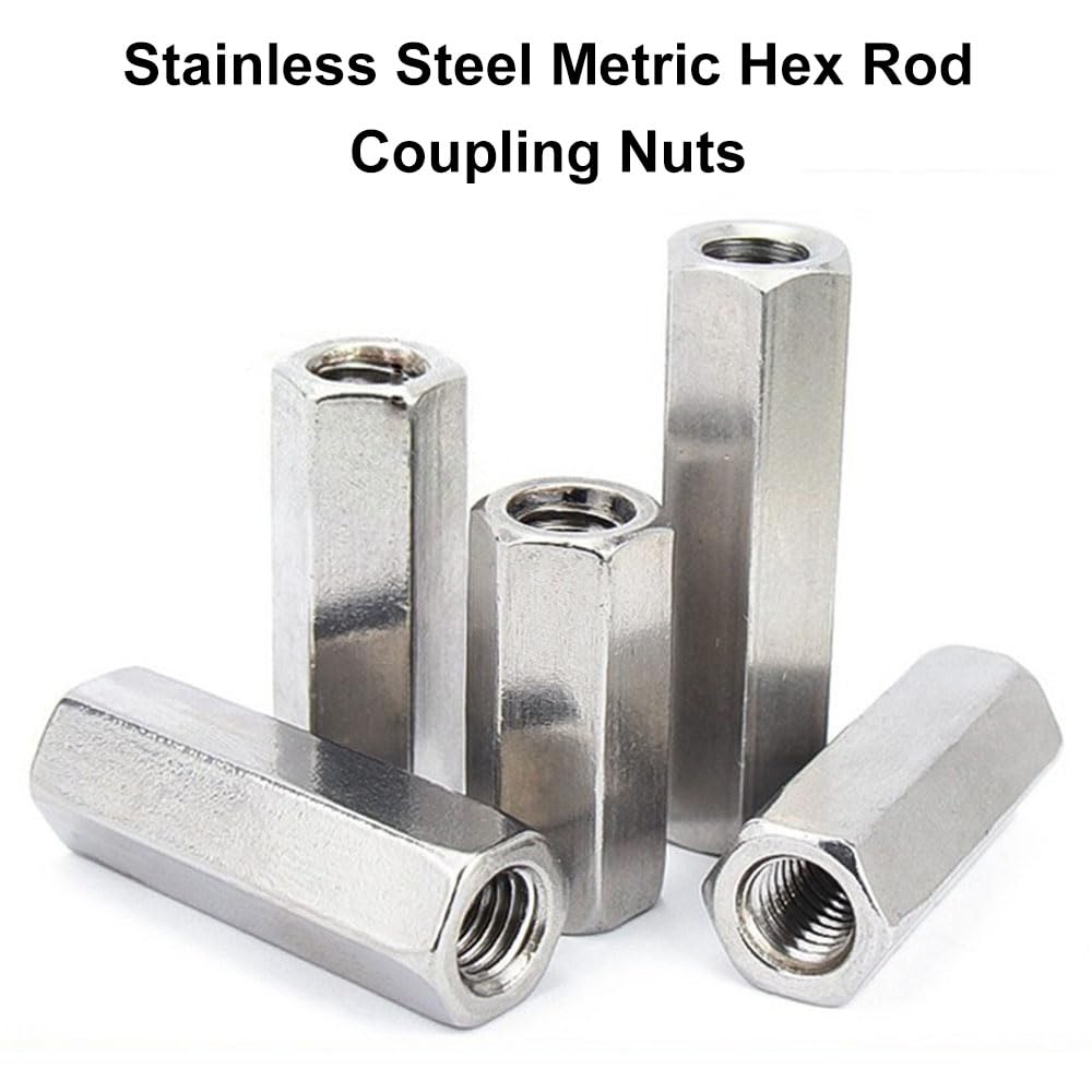 M8 x 1.25-Pitch x 25mm Long 304 Stainless Steel Hex Rod Coupling Nuts Metric Threaded Connectors for Industrial Constructor Workshop 2Pcs - Image 3