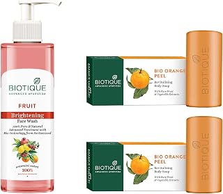 Biotique Orange Peel Renewing Bathing Bar & Biotique Fruit Brightening Face Wash Combo