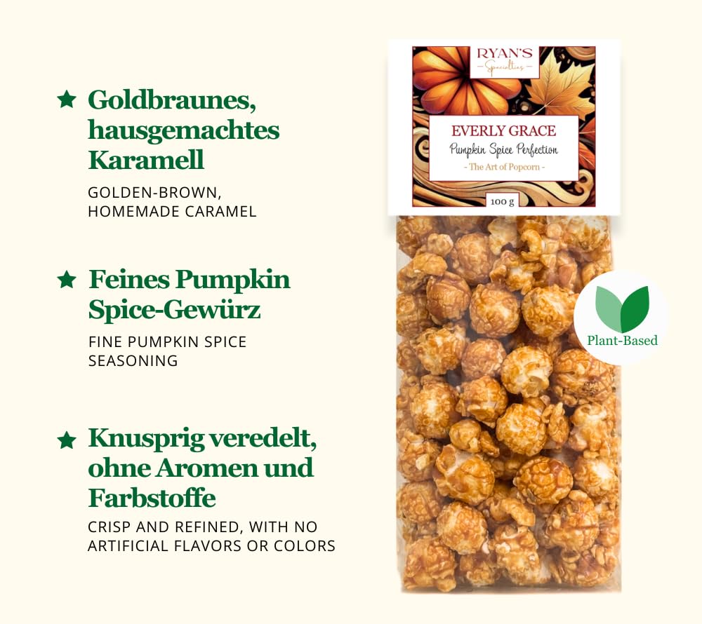 Everly Grace Pumpkin Spice - Juego de té orgánico suelto y palomitas de maíz crujientes en otoño, mezclas de otoño hechas a mano con canela, nuez moscada, clavo y calabaza, con té negro, té de