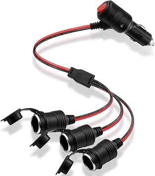 12V 24V Cigarette Lighter Splitter,1 to 3 Car Cigarette Lighter Cable,3-Way Socket with ON/Off Switch, 16AWG 15A Triple Power Extension Cable for Car, RV, Boat Device Etc -30cm/1FT