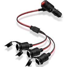 12V 24V Cigarette Lighter Splitter,1 to 3 Car Cigarette Lighter Cable,3-Way Socket with ON/Off Switch, 16AWG 15A Triple Power Extension Cable for Car, RV, Boat Device Etc -30cm/1FT