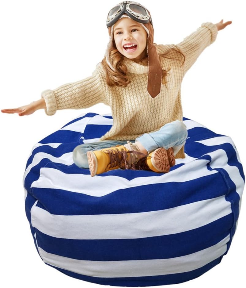 eTACH Stuffed Animal Storage Bean Bag Chair Cover Organizer Toys with Extra long zipper and Premium Canvas Household Supplies (Blue)