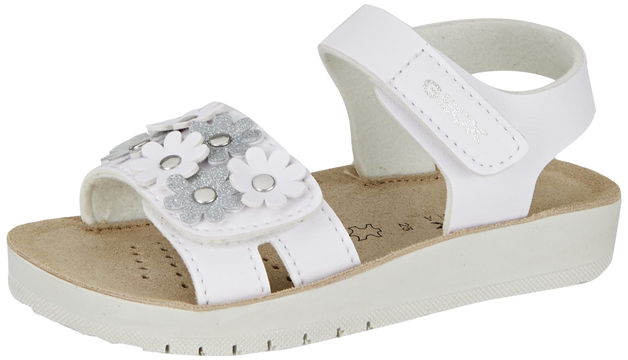Geox Women's J Costarei Gi Sandal, White Silver, 12.5 UK Narrow