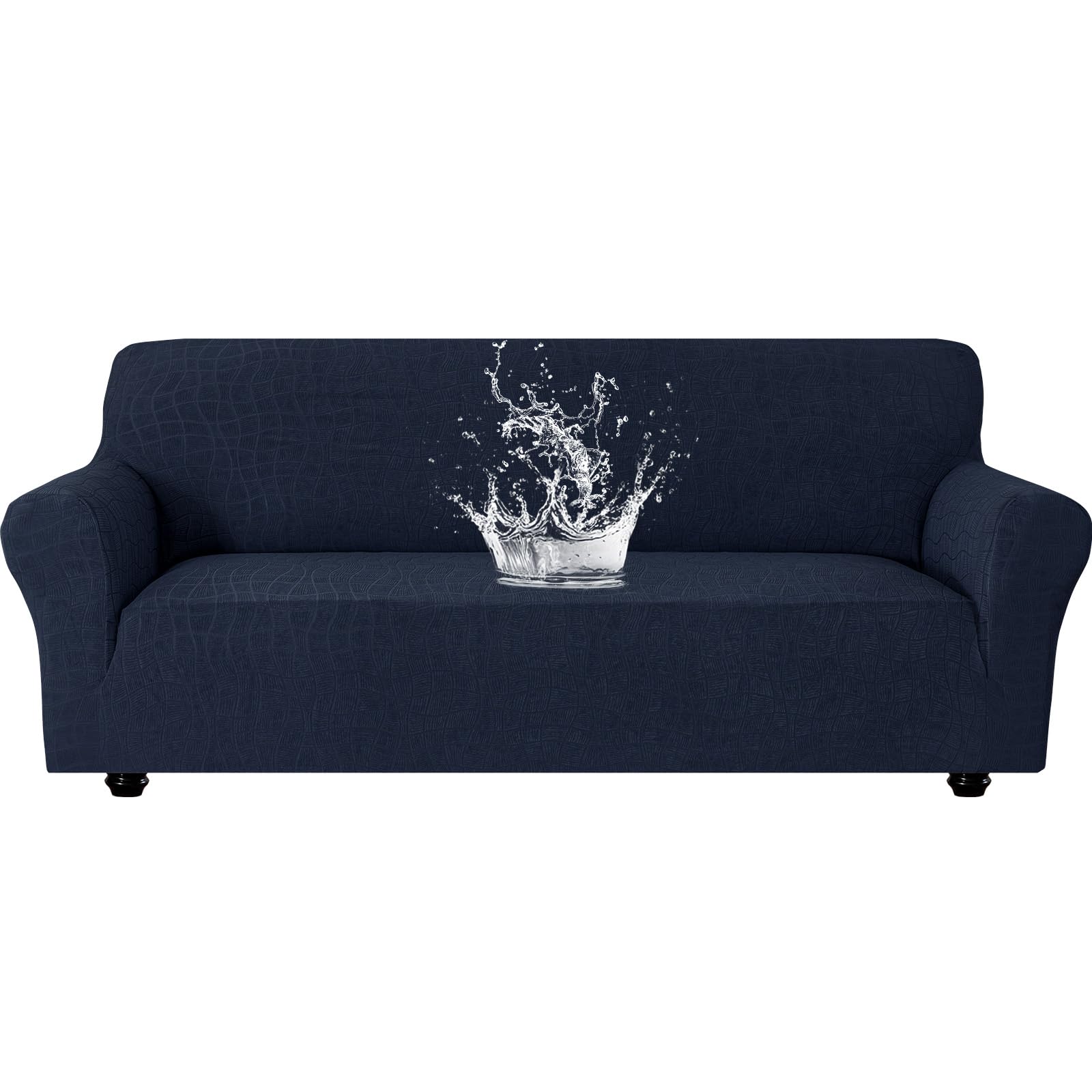 Ystyle Stretch Sofa Überzug 3 Sitzer, Wasserabweisend Elastisch Couch Bezug Mit Armlehnen, Universal Sofaschoner rutschfest für Hunde Katzen und Haustiere, Waschbare Sofa Cover, Dunkelblau