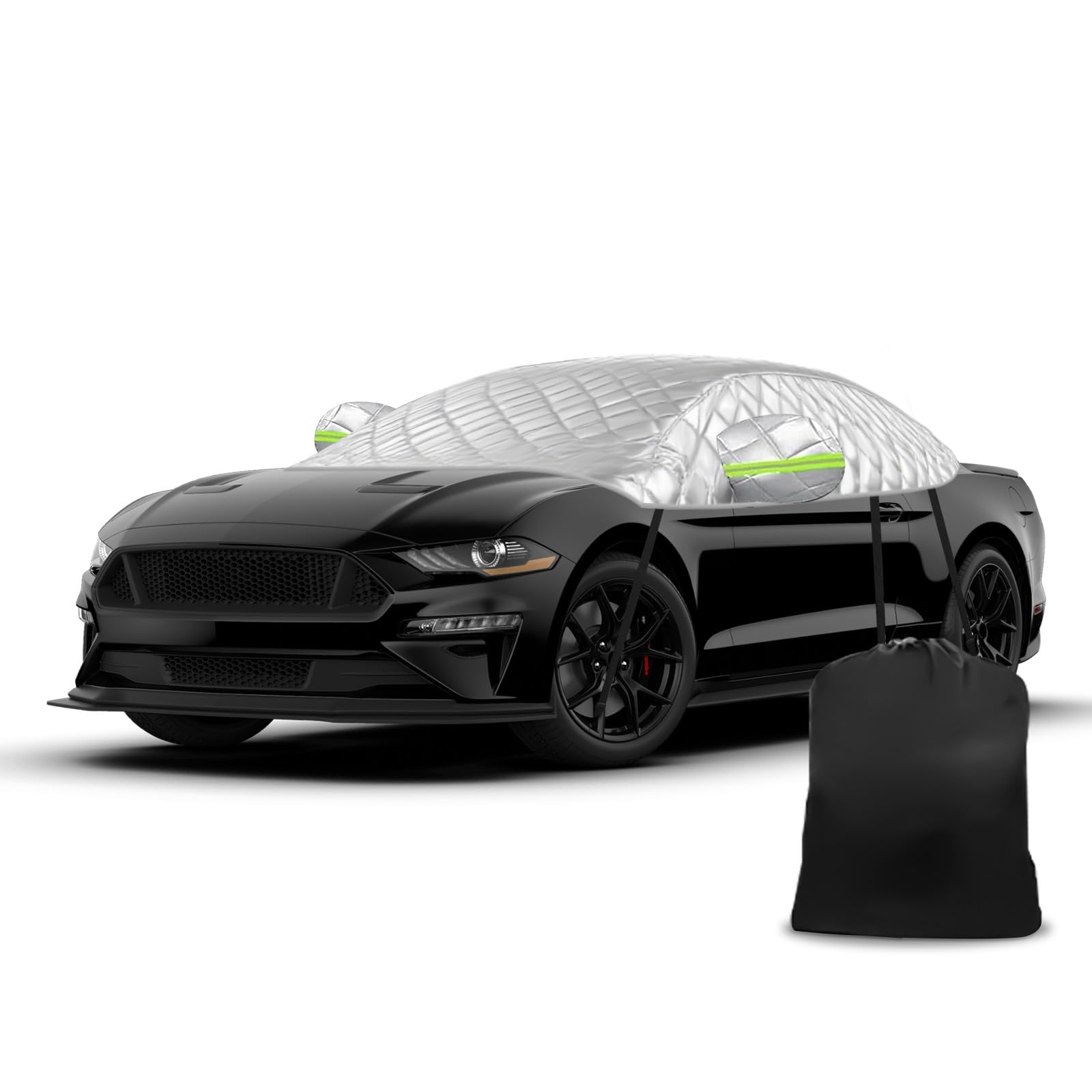 Demi-Housse de Voiture pour 2005-2023 Ford Mustang S197 S550 S650 | 6 Couches, avec Crochets, Bande Réfléchissante et Capuchons D'oreilles, Contre Neige Glace et Givre