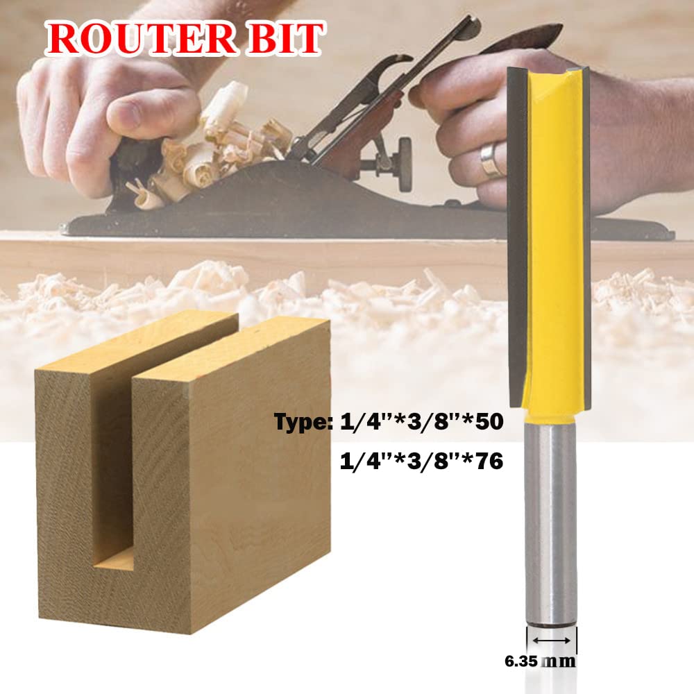 1 pz 1/4 pollici gambo lungo rettilineo router bit doppio flauto punte dritte fresa legno strumenti per la lavorazione del legno, 3/8 "diametro di taglio (50 mm)