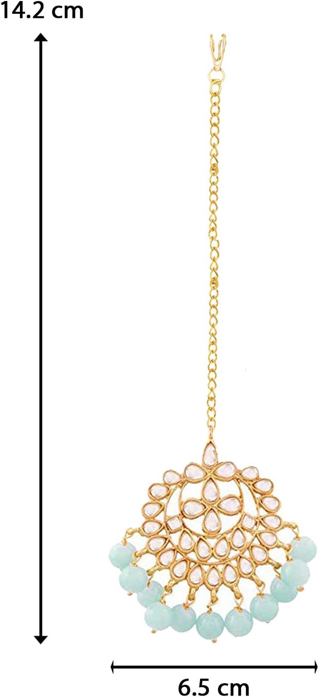 Aheli Faux Kundan Pearl Maang Tikka Bridal Indian Traditional Bollywood Jewelry Set Gift for Women