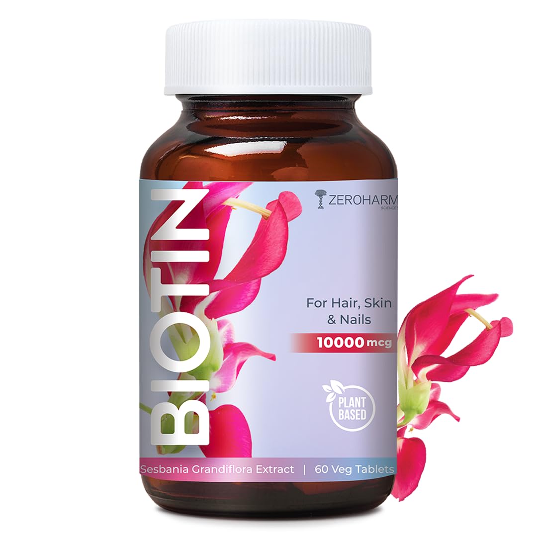 ZEROHARM Biotin Tablets - Plant-Based Supplement with Nano-Technology for Better Absorption - Supports Hair Growth, Skin Hydration & Nail Strength - For Men & Women - 60 Veg Tablets-image-45