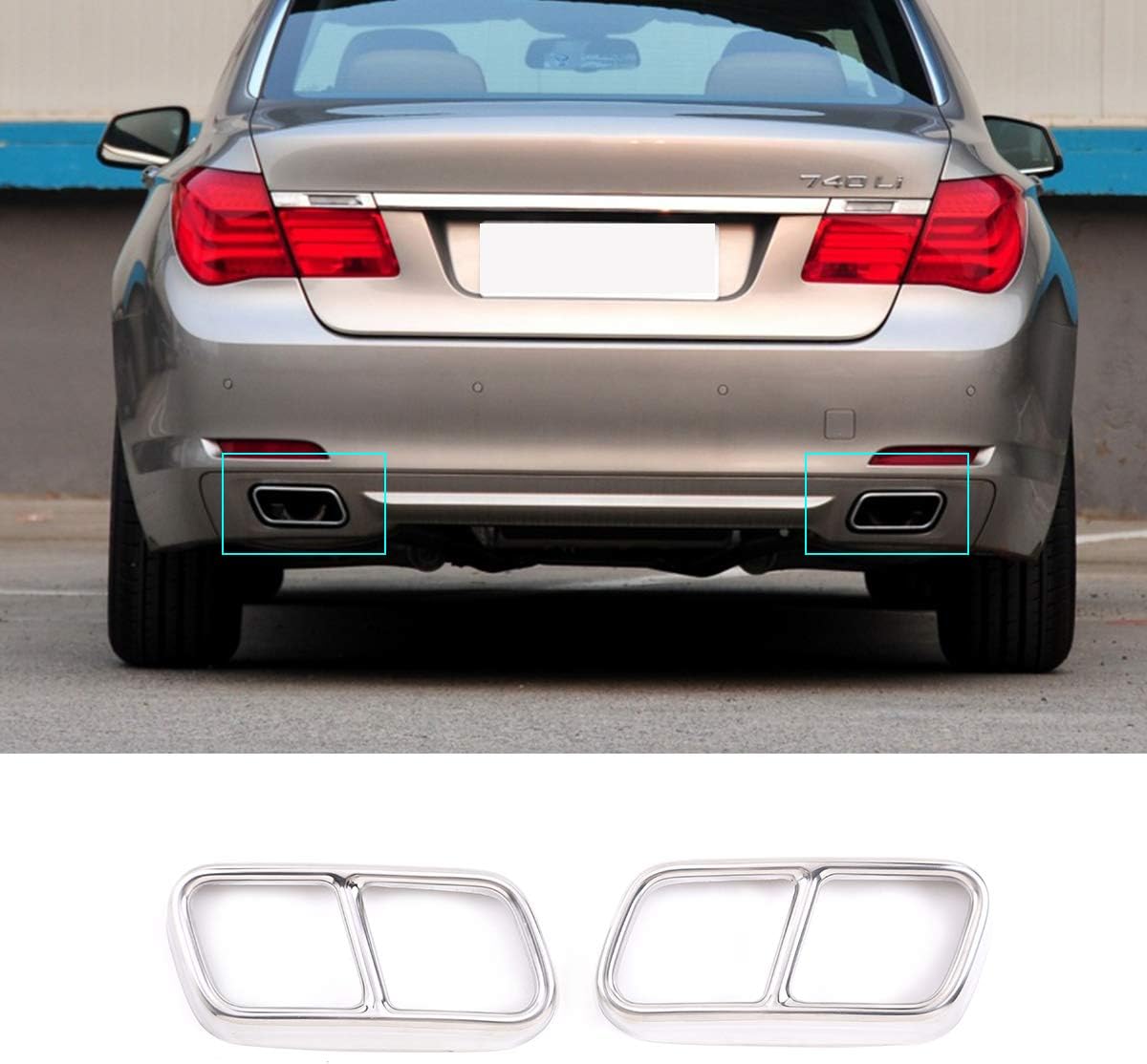 LLKUANG Exhaust Muffler Cover Trim for BMW 7 Series 2009-2014 F01 Tail Muffler Tail Throat Pipes Stainless Steel (shiny silver)