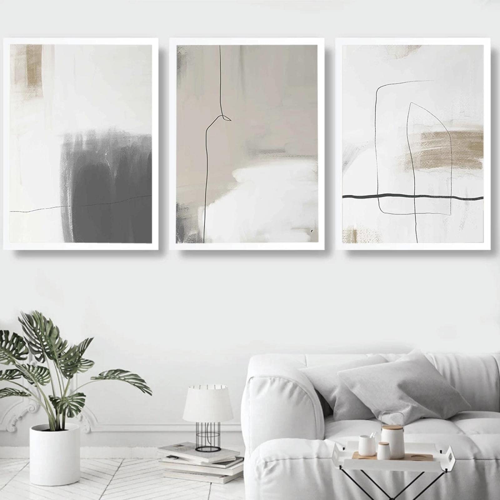 qidongyituo Modern Simple Neutral Wall Art Pastel Nordic Prints Abstract Art Minimalist Brush Stroke Line Drawing Canvas Painting Home Decor (50x70cm/19.7''x27.6'')x3 Frameless
