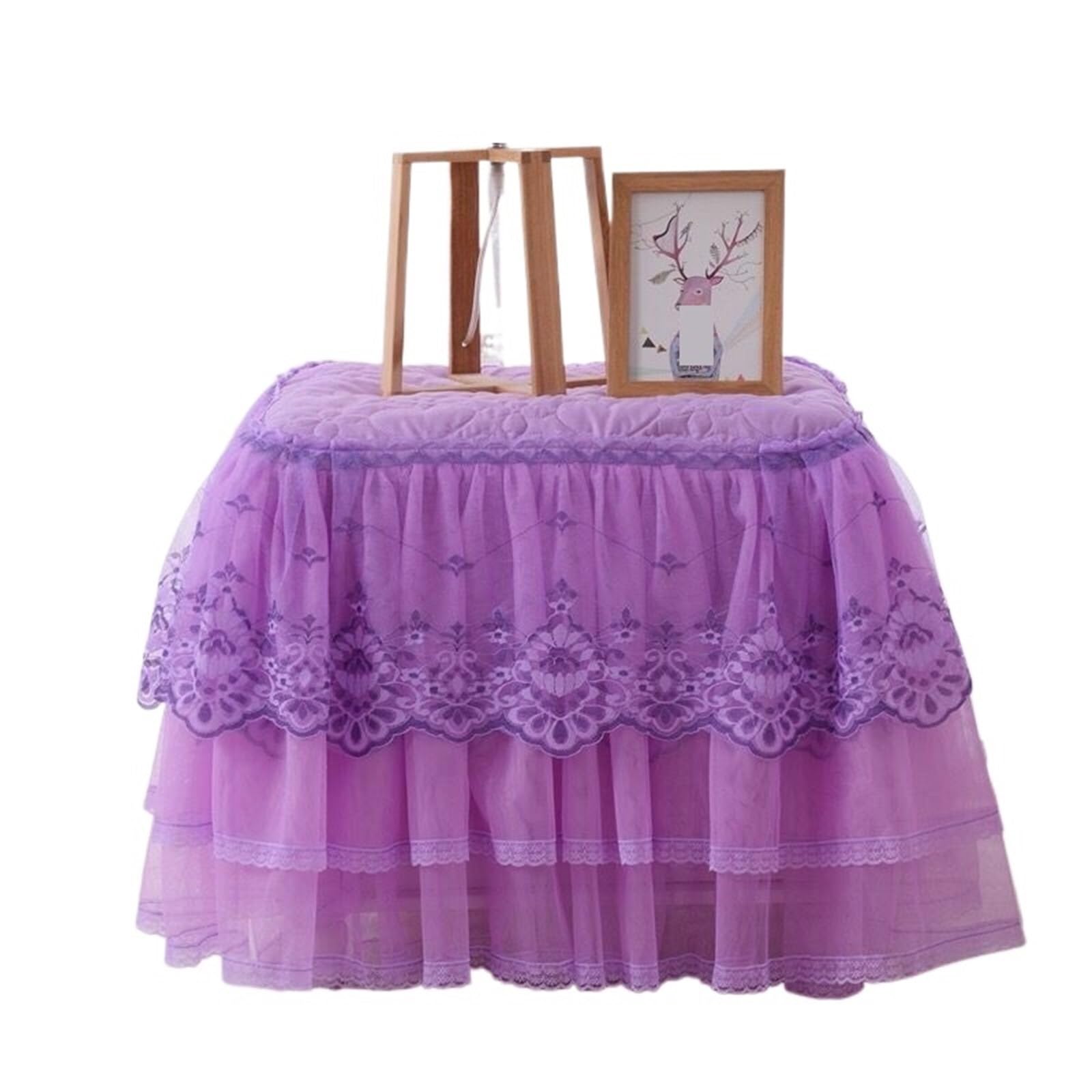 ZHSOAO Lace Bedside Cabinet Table Cover Bedroom Skirt Cotton Padding Tablecloth For for Furniture Dresser(Purple A,50x50cm)