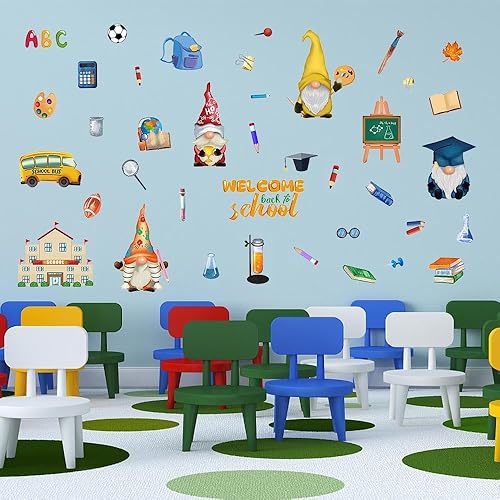 Miniatura 5 de ALIBBON Calcomanías de pared de bienvenida de regreso a la escuela para aula, calcomanías de gnomo para niños, calcomanías de primer día de escuela
