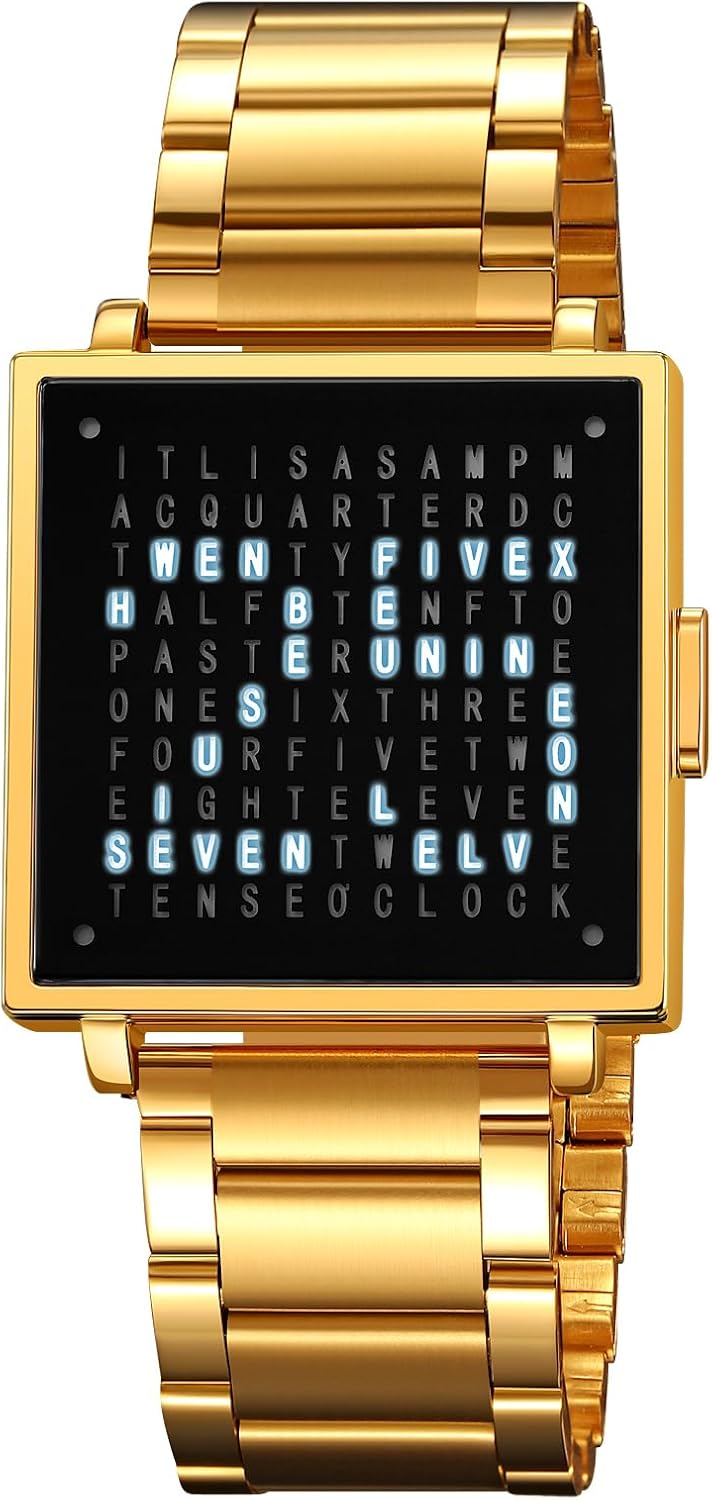 Gosasa Square Men's Luxury Watches Fashion Creative Multifunctional Waterproof Wristwatch, Stainless Steel or Gold and Silver - Toned Leather Strap Gifts for Men