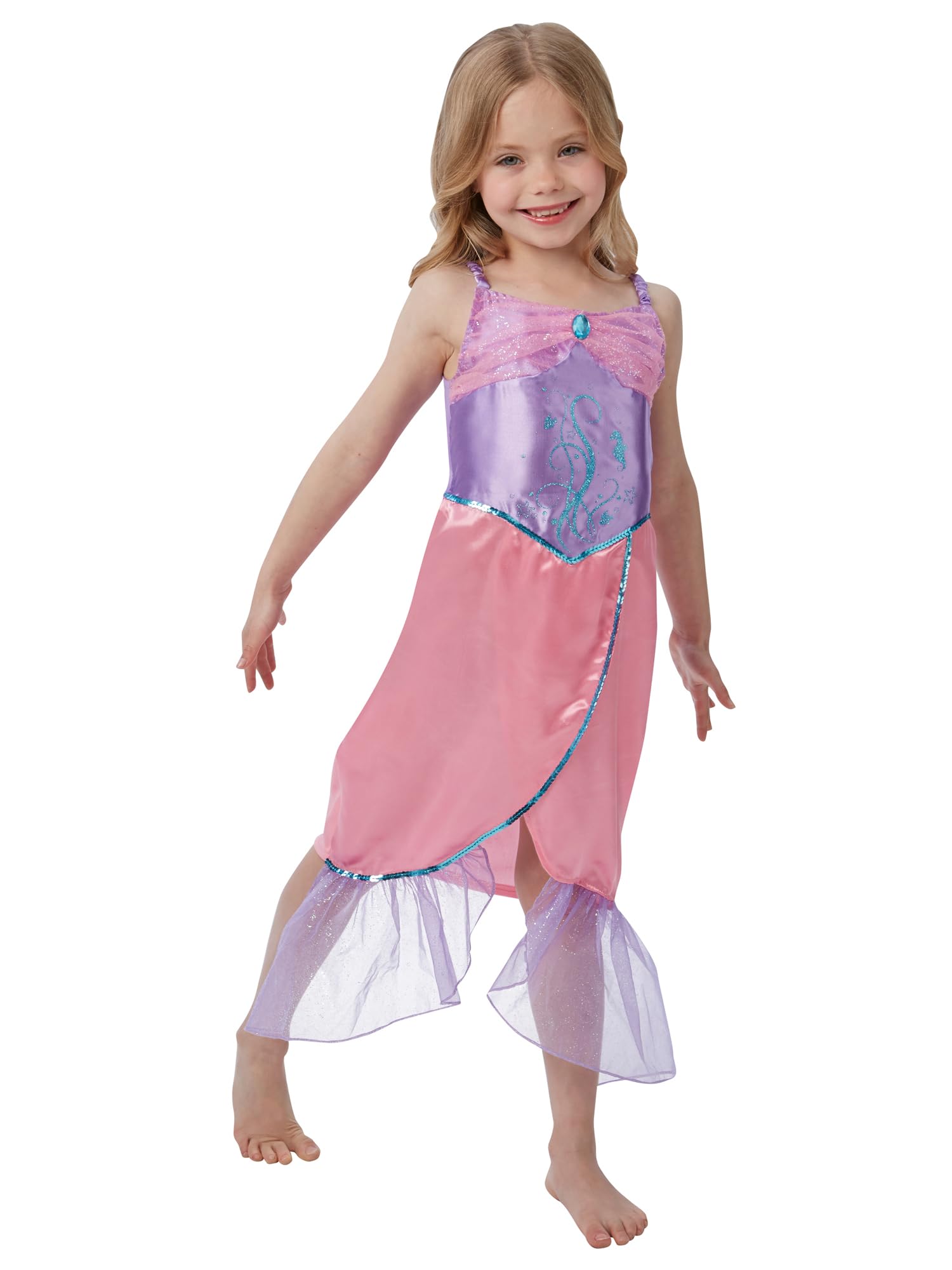 Rubie's Costume Ufficiale Da Sirenetta Per Bambine, Vestito Rosa Con Coda E Nastri, Taglia M
