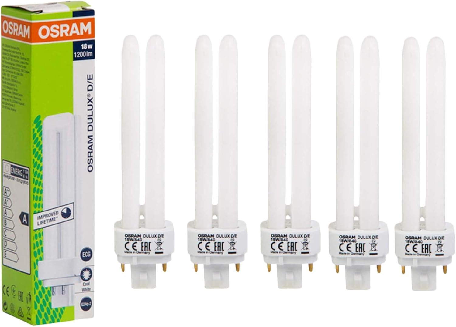 Osram Home Decorative High Qualtiy and Durable, 4 Pin Double Twin Tube CFL Bulb, 18 Watt Energy Saving Bulb, Warm White - (Pack of 4)