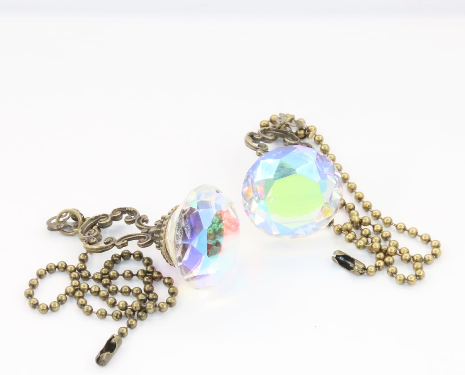 2Pcs Crystal Ceiling Fan Pull Chains Ornament Colorful Diamond Pendant Switch with 12 Inches Line Bead for Ceiling Light Desk Lamp glass