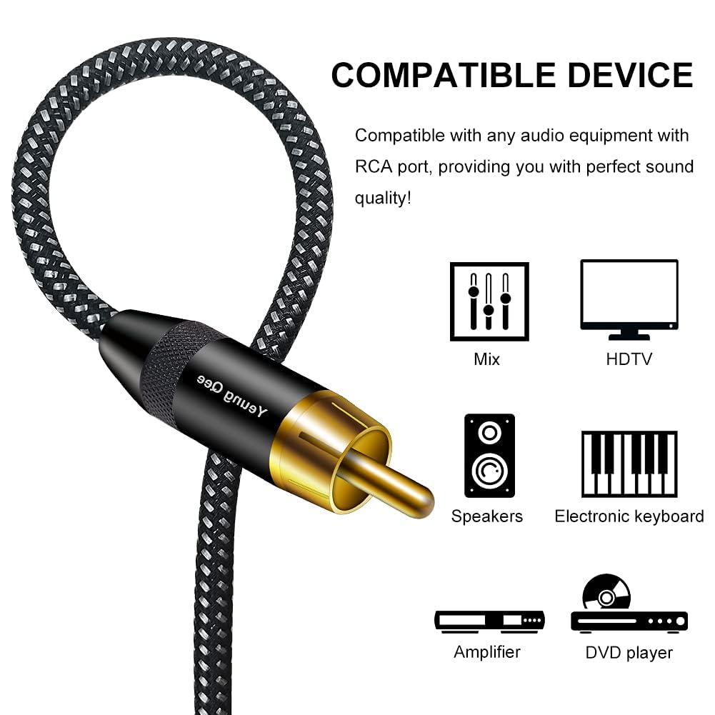 Yeung Qee Câble Coaxial Audio Numérique RCA 5 M Tressé RCA Mâle Vers Mâle 5.1 SPDIF Câble Audio Stéréo Numérique RCA Vidéo Pour Home Cinéma, HDTV